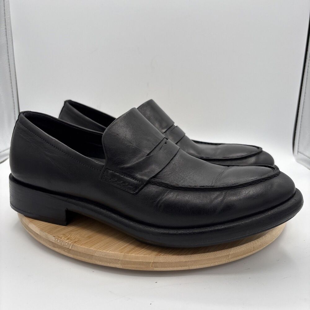 Ecco Stealth Artisan Mens Black Leather Penny Loafer Comfort Slipon Dress sz 10